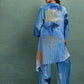 Blue Digital Print Asymmetrical Cord Set with Fine Line Detailing