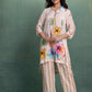 Cream Digital Print Cord Set with Flower Motif