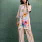 Cream Digital Print Cord Set with Flower Motif