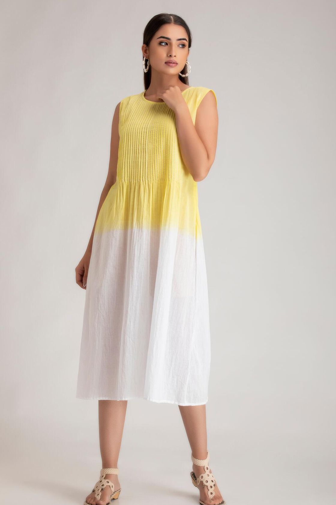 Yellow White Pintuck Dress
