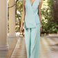 Overlap Jacket With Palazzo Pants With Fringes
