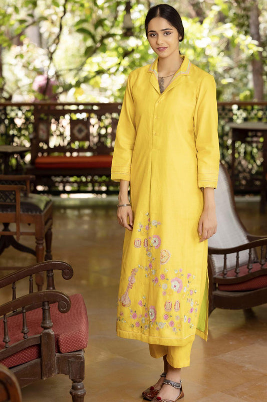 Straight Yellow Kurta With Palazzo Set