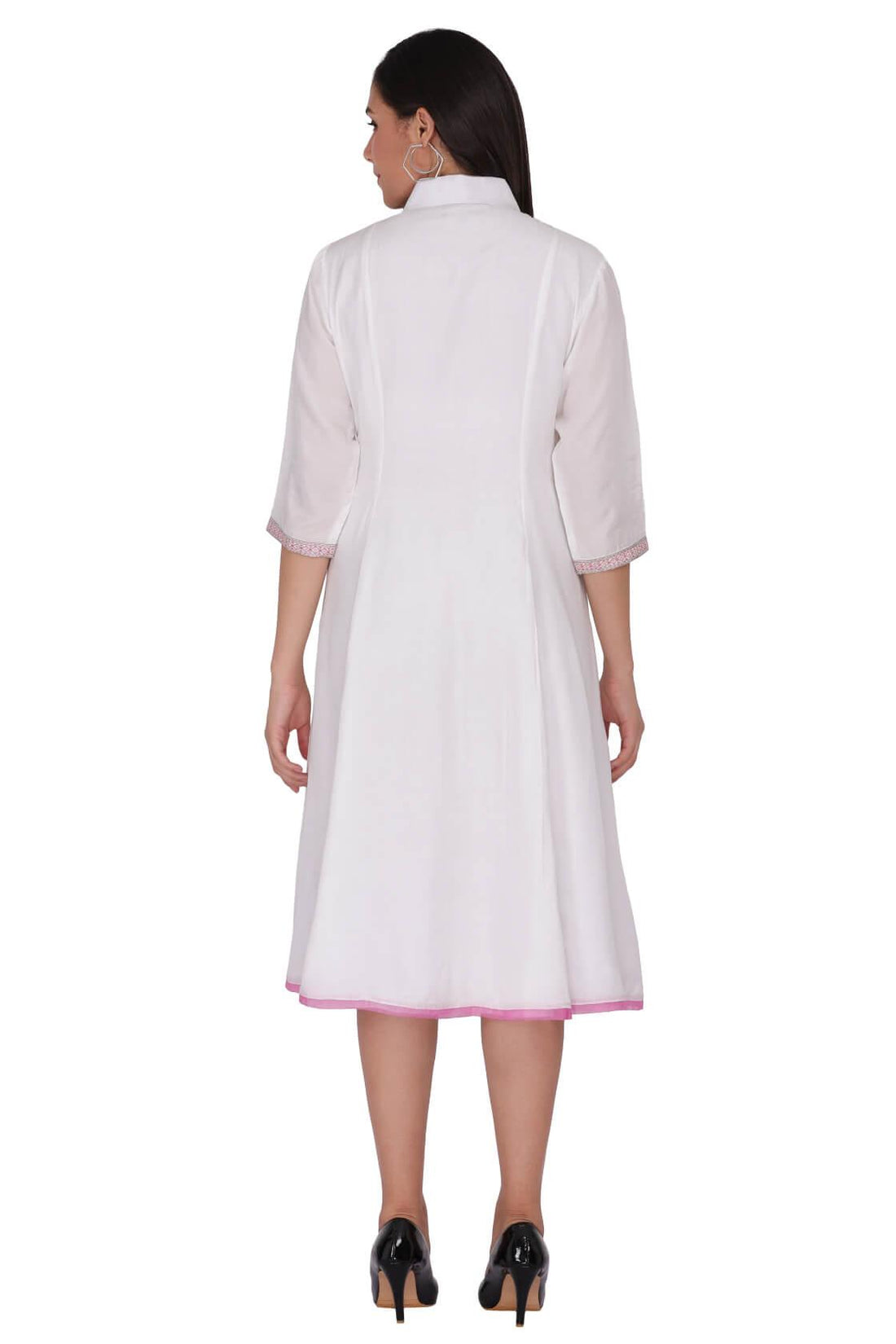 Midi Shirt Dress With Slight Embroidery