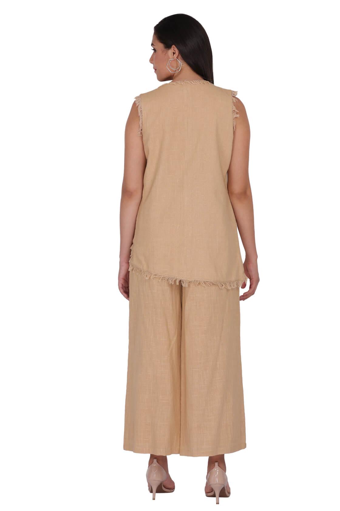 Overlap Jacket With Palazzo Pants With Fringes