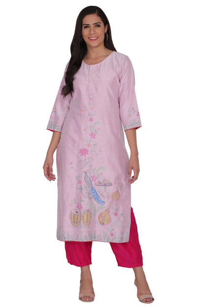 Straight Pink Kurta With Palazzo Set