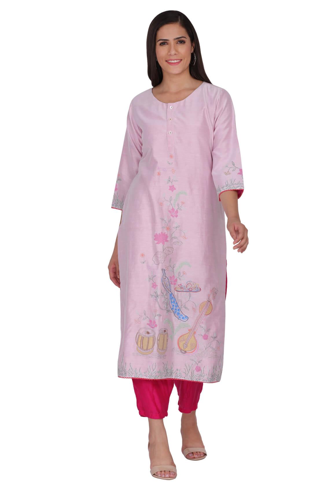 Straight Pink Kurta With Palazzo Set