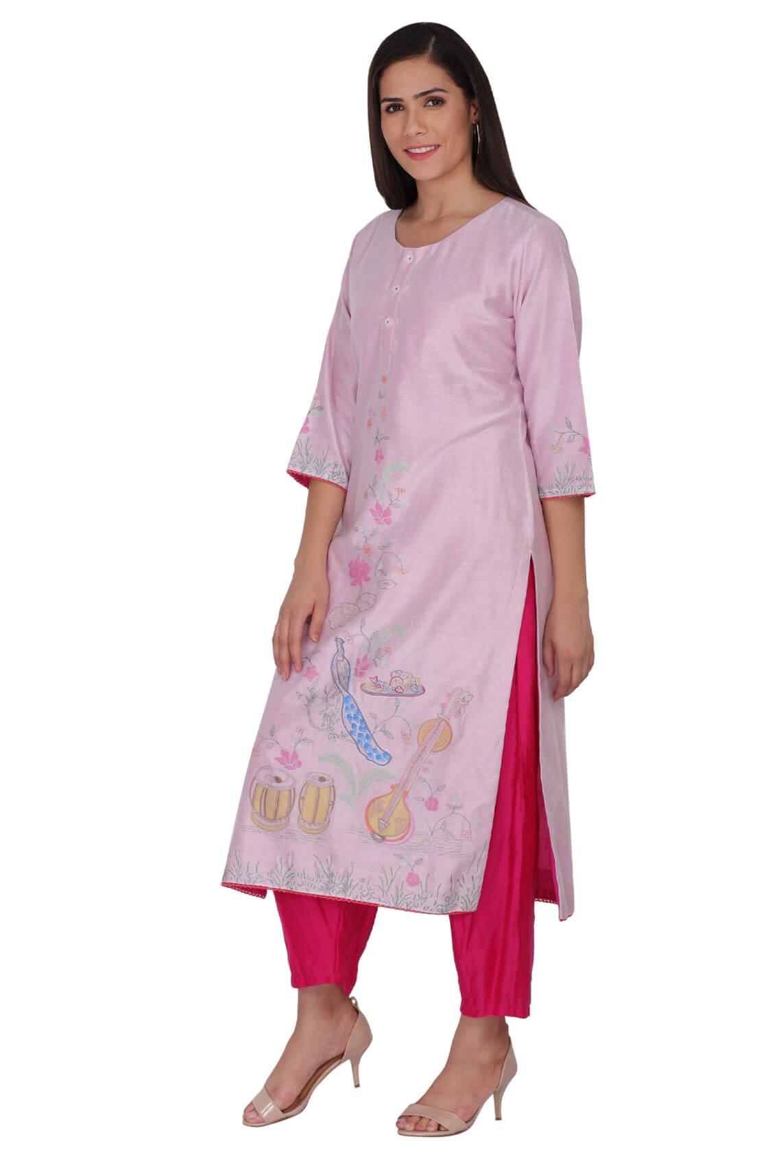 Straight Pink Kurta With Palazzo Set