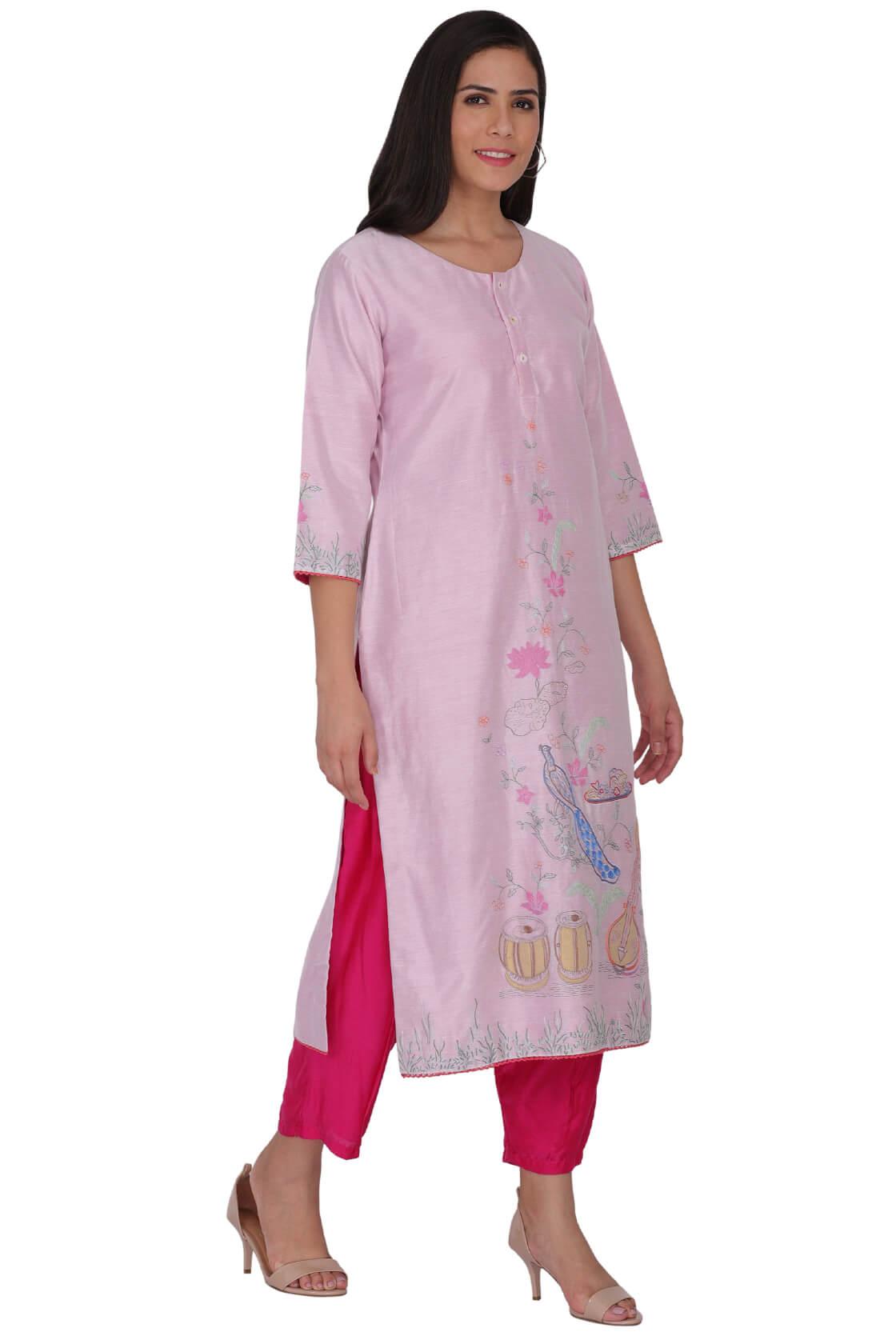 Straight Pink Kurta With Palazzo Set