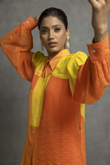 Orange Yellow Digital Printed Shirt In Georgette Base
