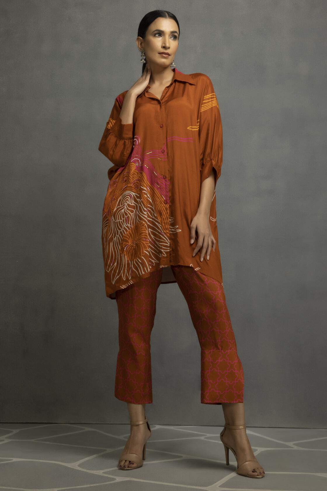 Rust Summer Digital Printed Long Shirt