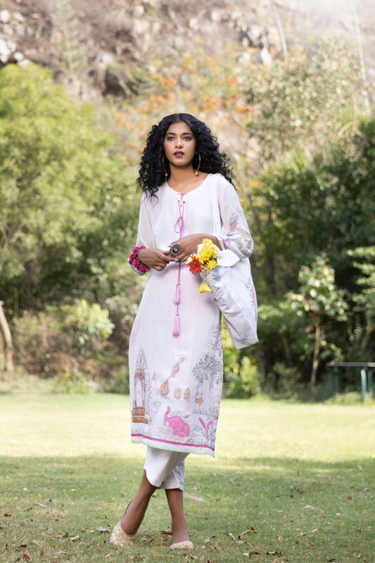 Straight Kurta With Palazzo Set Dori On Necklace