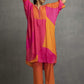 Orange Pink Printed Pleated Kurta In Cotton Silk Base