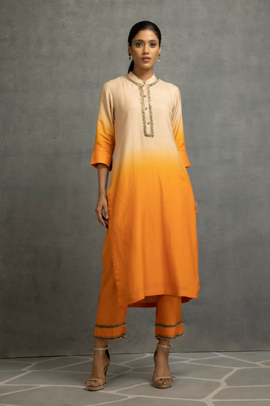Ombre Straight  Kurta With Hand Embroidery