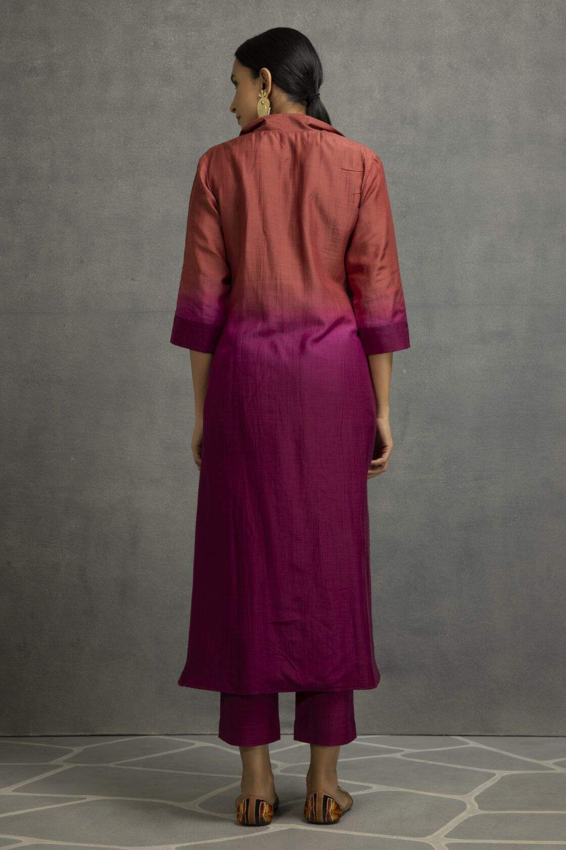 Purple Cotton Silk Embroidered Ombre Kurta Set
