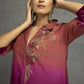 Purple Cotton Silk Embroidered Ombre Kurta Set