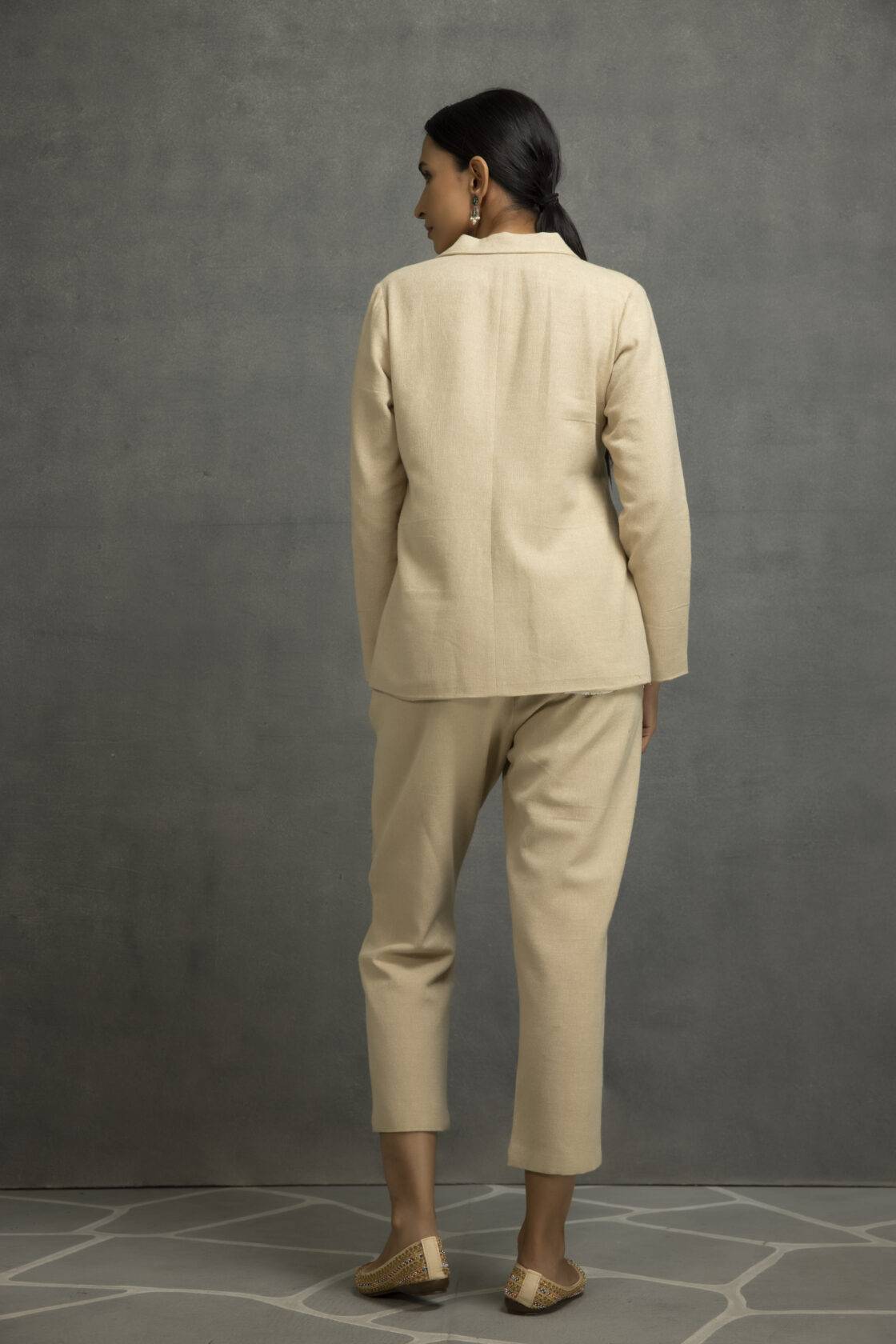 Beige Top In Jute Cotton Base With Applique Work
